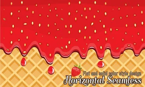 Vector Wafer and strawberry jam flowing horizontally seamless. 스톡 일러스트