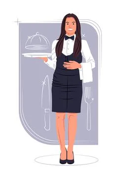 Vector waitress in shadow of sharp lines style Stock Illustration