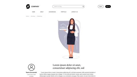 Vector waitress in shadow of sharp lines style . Editable illustration Stock Illustration