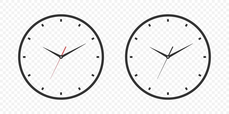 Vector Wall Office Clock Face Set. White and Black Dial and Clock Hands Closeup 스톡 일러스트