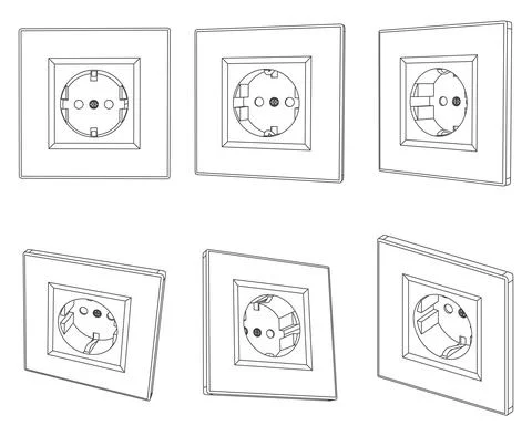 Vector wall socket, different views Stock Illustration