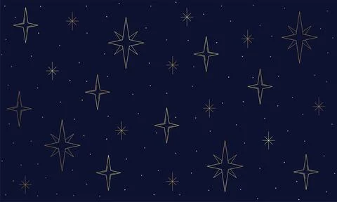 Vector wallpaper night blue sky with golden stars. Line art and dots Stock Illustration