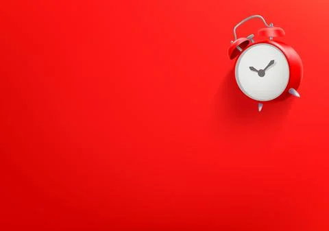 Vector wallpaper with red clock. 3d vector background with copy space Ilustração Stock