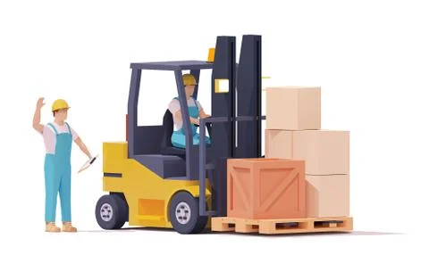 Vector warehouse forklift moving loaded pallet Stock Illustration