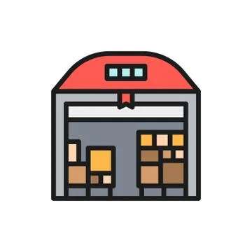 Vector warehouse with parcels flat color icon. イラスト素材