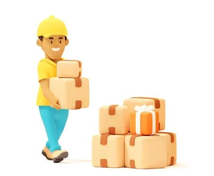 Vector Warehouse Worker Carrying Cardboard Boxes Stock Illustration