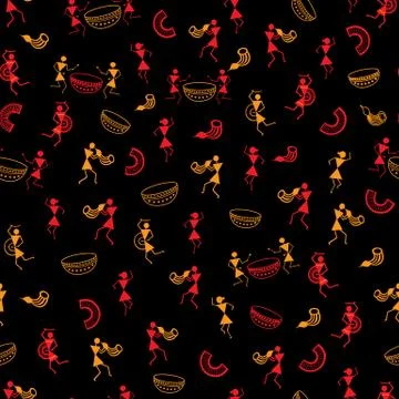 Vector warli seamless pattern background. Illustrazione stock