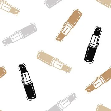 Vector Warm Beige, Brown, Gray and Black Lipsticks Drawing on White seamless Stock Illustration