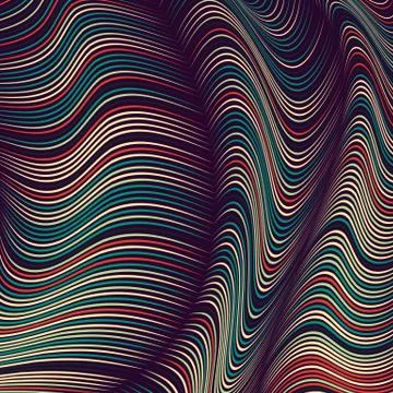 Vector warped lines background. Flexible stripes twisted as silk forming volu Stock Illustration