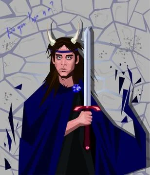 Vector warrior with a sword on the grunge background and words Do you love me Stock Illustration