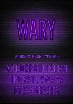 Vector wary night light sign and narrow violet neon font with numbers on dark Stock Illustration