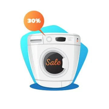 Vector washing machine illustration in cute cartoon style. Kitchen electronic Stock Illustration