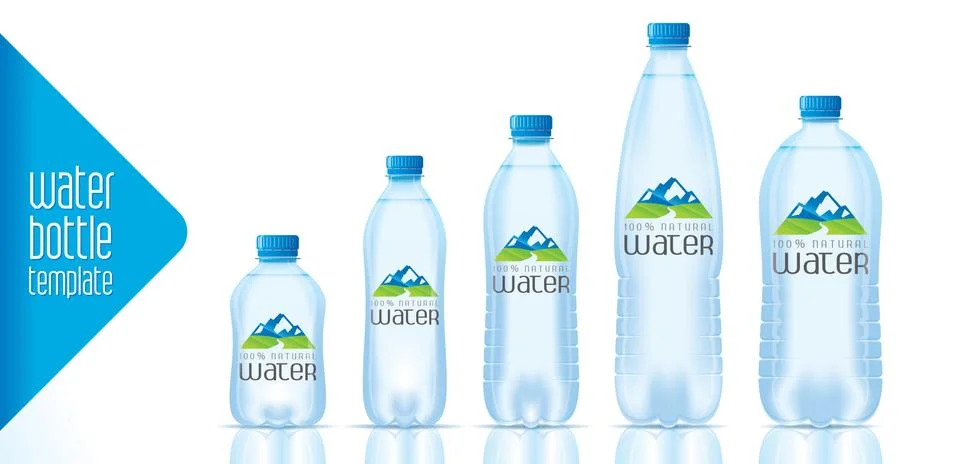 Vector water bottle template and ready label design Stock Illustration
