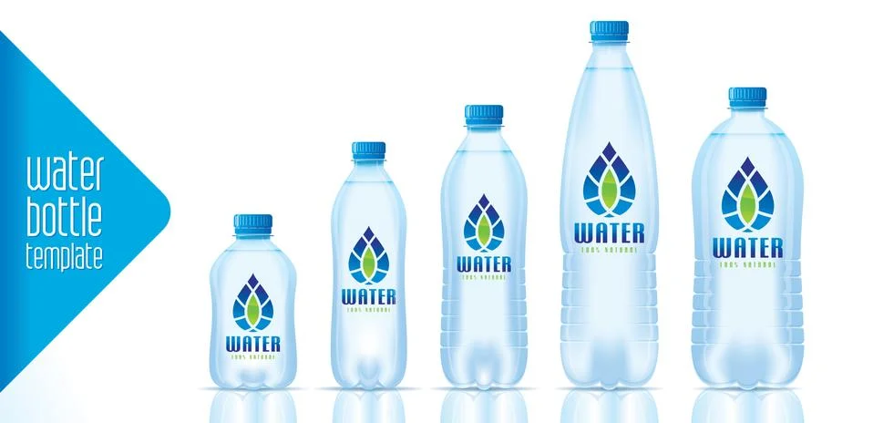 Vector water bottle template and ready label design Stock Illustration