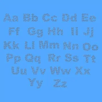 Vector water drops alphabet is isolated on a blue background Stock Illustration