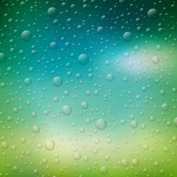 Vector water drops illustration on blurred nature background. Stock Illustration