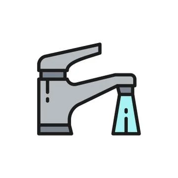 Vector water tap flat color line icon. Stock Illustration