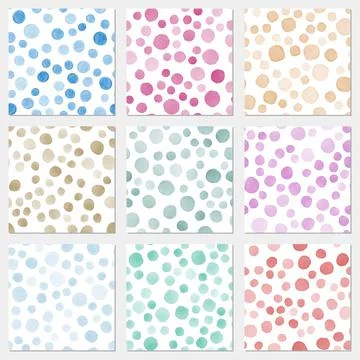Vector watercolor abstract seamless pattern set, multicolored stones Stock Illustration
