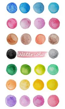 Vector watercolor big set of circles, stains. Multicolored set on white backg Stock Illustration