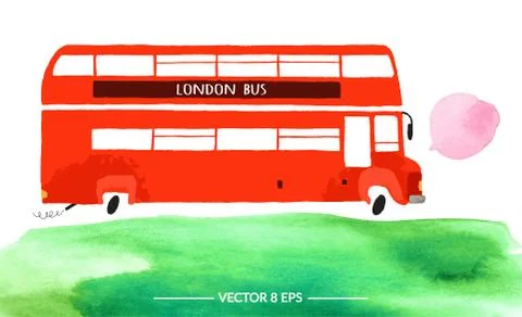 Vector watercolor bus Stock Illustration