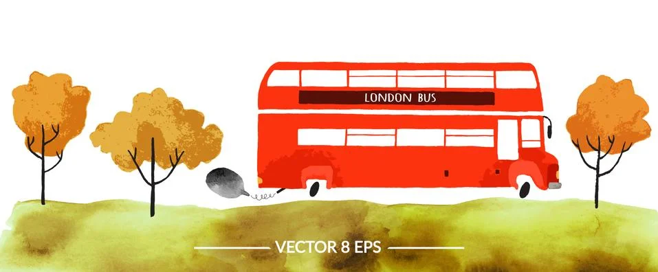 Vector watercolor bus Stock Illustration
