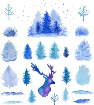 Vector watercolor Christmas design elements 스톡 일러스트