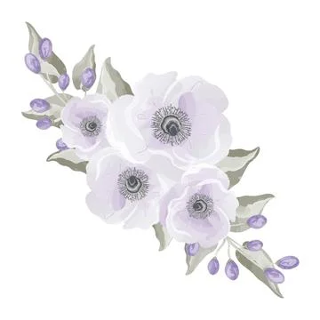 Vector watercolor composition of delicate purple flowers Stock Illustration