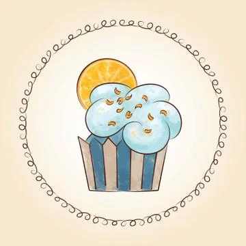 Vector watercolor cupcake with orange slice. Vector illustration Stock Illustration