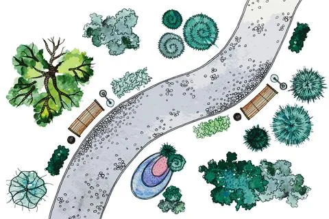 Vector watercolor landscape design elements Stock Illustration