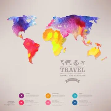 Vector watercolor map, web and mobile template. corporate website design.  we Stock Illustration