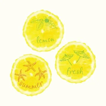 Vector watercolor orange slice circles, hand drawn doodle elements. Illustrazione stock