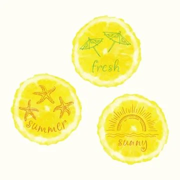 Vector watercolor orange slice circles, hand drawn doodle elements. Illustrazione stock