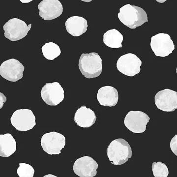 Vector Watercolor Polka Dot Pattern White on Black Stock Illustration
