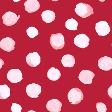 Vector Watercolor Polka Dot Pattern White on Red Stock Illustration