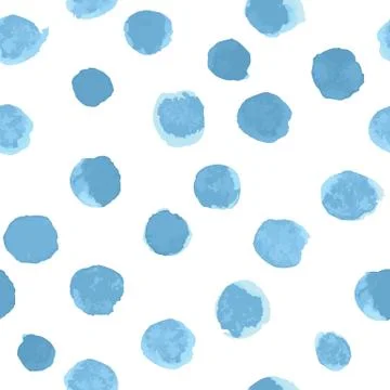 Vector Watercolor Polka Dot Pattern Light Blue on White Stock Illustration