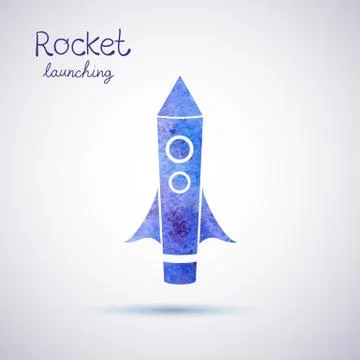 Vector watercolor rocket icon Stock Illustration