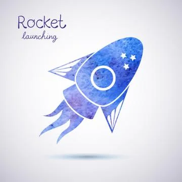 Vector watercolor rocket icon Stock Illustration