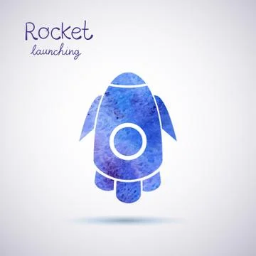 Vector watercolor rocket icon Stock Illustration