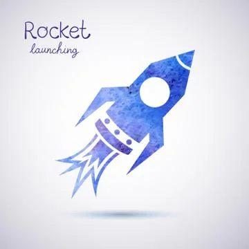 Vector watercolor rocket icon Stock Illustration