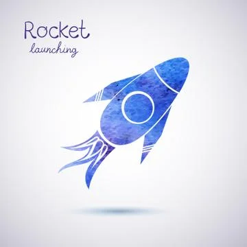 Vector watercolor rocket icon Stock Illustration