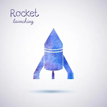 Vector watercolor rocket icon Stock Illustration