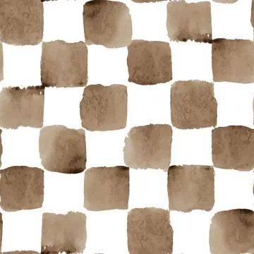 Vector Watercolor Seamless Checkered Pattern with Brown Squares Illustrazione stock