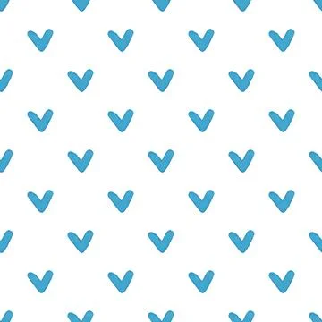 Vector watercolor seamless pattern with blue hearts, cute love texture on whi Stock Illustration