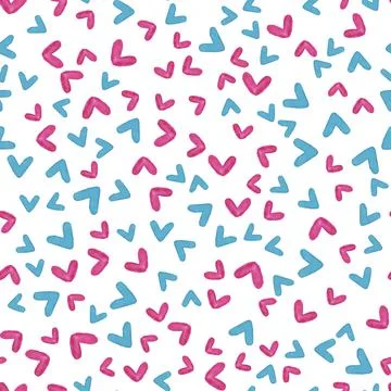 Vector watercolor seamless pattern with blue and pink hearts, cute love textu Stock Illustration