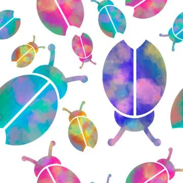 Vector watercolor seamless pattern with colorful bugs Stock Illustration