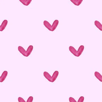 Vector watercolor seamless pattern with pink hearts, cute love texture Stock Illustration