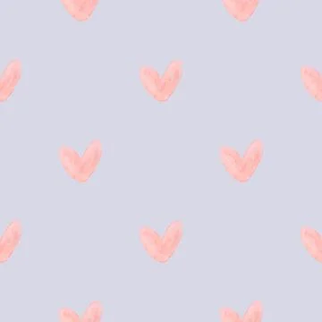 Vector watercolor seamless pattern with pink hearts, cute love texture on blu Stock Illustration