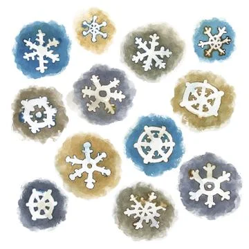 Vector Watercolor Snowflakes Set Stock Illustration