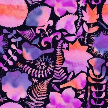 Vector watercolor texture with flowers.copy that square to the side,you'll ge Stock Illustration