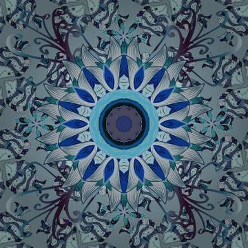 Vector watercolour floral pattern, delicate flowers, gray, blue and neutral flow Illustrazione stock